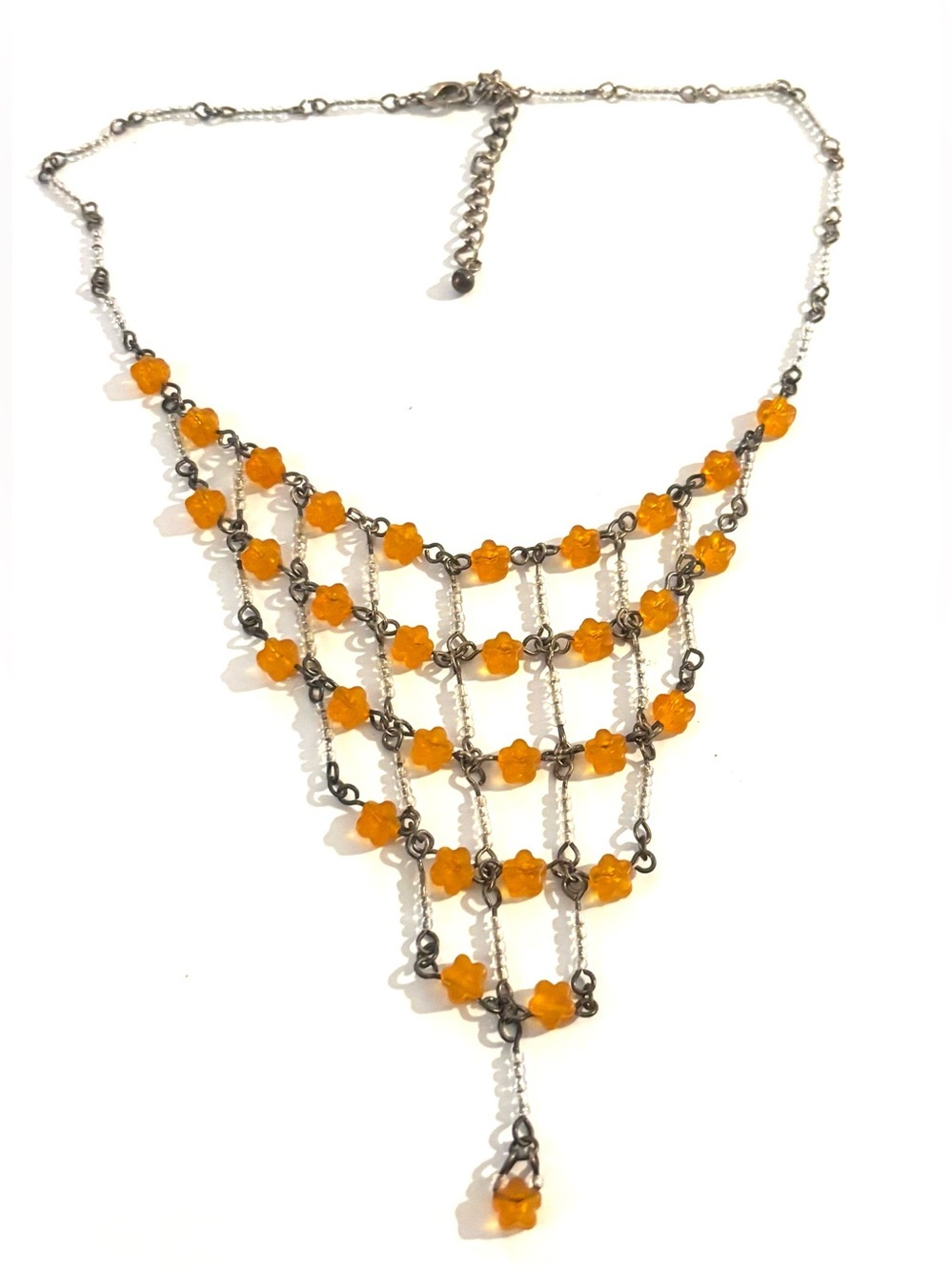 Fashion Jewelry Orange Multi-Strand Beaded Draped Necklace